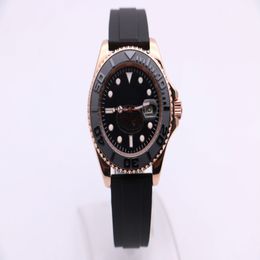Men's Mechanical Watch 268655 Business Fashion Modern Ceramic Circle Sapphire Mirror Black Surface Rubber Strap Gold Case 249p