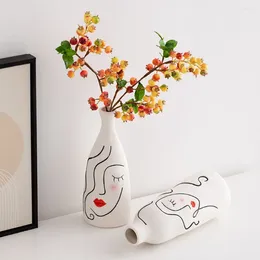 Vases Creative Facial Ceramic Vase Ornaments Living Room Wine Cabinet Desktop Flower Arrangement Container Home Decoration Accessories