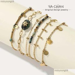 Bangle Yachan 18K Gold Pvd Plated Stainless Steel Chain Bracelets For Women Charm African Turquoise Natural Stone Trendy Jewellery Drop Dhz72