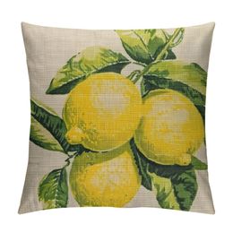 Kissenbezüge Nature Aquarell -Sommer -Obst -Zitronen mit grünen Blättern werfen Kissenbedeckung Dekorative Kissenbezug quadratische Kissen Haus