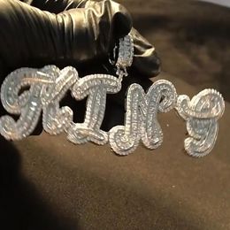 Custom Name A- Z Baguette Style Cursive Letters Pendant For Men Women Gifts Cubic Zirconia Necklace Hip Hop Jewellery 231l