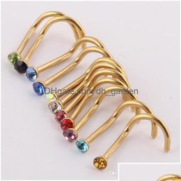 Nose Rings Studs Nose Rings Studs Mix Colours Rhinestone Screw Ring Bone Bar Body Piercing Jewellery Gold Sier Pin Drop Delivery Dhgard Dht9D
