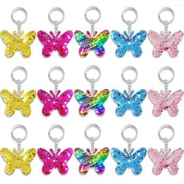 Keychains 15pcs Flip Sequin Butterflies Key Chain Fashionable Dress Accessories Pendant Children Adult Party Homecoming Gifts
