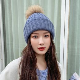 Winter Brand Female Fur Pom Poms Hat For Women Girl 's Knitted Beanies Cap Thick Skullies Beanies 219q