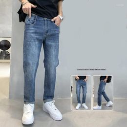 Men's Jeans Korean Large Size Stretch Breathable Handsome Summer Classic Blue Casual Straight Denim Pants Baggy Loose Trousers
