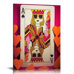 Retro Playing Card Canvas Poker Wall Art Prints,Modern Minimalist Joker Jack Queen King Prints Decor for Bedroom Living Room Bar Ready To Hang Queen