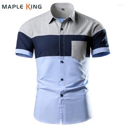 Men's Casual Shirts Mens Fashions Patchwork Colour Oxford Korean Style Summer Short Sleeve Business Camisa Hombre Men Formal Shirt Workwear