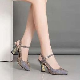 Heels Thick Spring Sandals High Classic Solid Colour Summer One Word Buckle Comfortable Baotou Sexy Single Sho d2a