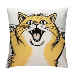 Throw Pillow Cover Fat Cat Make Faces,Pet Kitty Stretched Cheeks and Tongue April Fool's Day Square Pillow Case Cushion Covers for Men Woman,Pillowcases