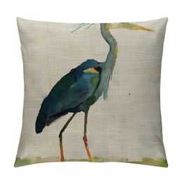 Heron Pillow,Watercolor Blue Heron Waist Lumbar Throw Pillow case Cushion Cover Sofa Home Decorative