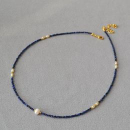 Lapis lazuli Pearl Necklace For Women Blue Natural Stone Crystal Charm Necklace 18K Gold Jewellery Adjustable Woman Gifts 240528