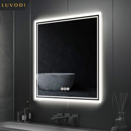 LUVODI Smart Backlit Bathroom Mirror with LED Lights Square Dimmable Anti-fog Showe Wash Basin Makeup Mirror