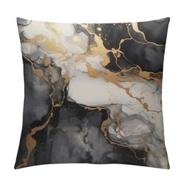 Gold and Black Grey Throw Pillow Covers Marble Texture Luxury Abstract Fluid Art Ink Pillow Case Square Cushion Covers for Couch Living Room