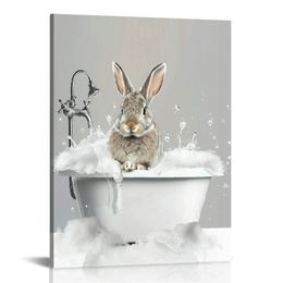 Sztuka ścienna królik króliczka w łazience zdjęcia łazienki dekoracje ścienne znak łazienki na płótnie nadruki malowanie nowoczesne dekoracje biura domowego oprawione dzieło sztuki do łazienki
