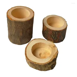 Candle Holders Rustic Wooden Candlestick Tea Light Holder Table Decoration Plant Flower Plot Ornament Craft 6x7cm