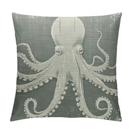 Octopus Pillow Cover Grey Square Throw Pillowcase Home Chair Office Ocean Decor Cushion Cover for Sofa Couch