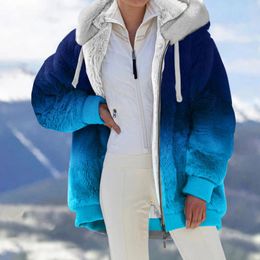 Women's Jackets Winter Warm Double-Sided Plush Hoodies Women Jacket Coats 2024 Fashion Gradient Fleece Outwear Thicken Zip Up