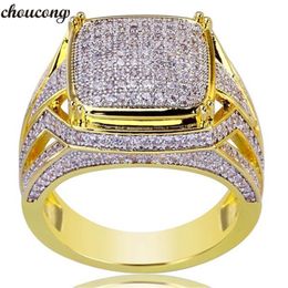 choucong Handmade Male Hiphop ring Pave Setting Diamond Yellow Gold Filled Wedding Band Rings for men Gold Color Jewelry 3145