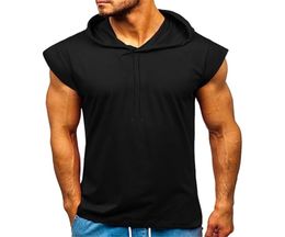 Men039s Hoodies Sweatshirts Mens Hooded Tank Top Summer Sleeveless Tops Drawstring Men Clothing Casual Black White Vests Slim F7119909