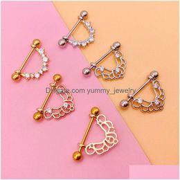 Nipple Rings 1Pc Titanium Barbell Piercing Inlaid Zircon Breast For Women Y Body Jewelry Drop Delivery Dhaid