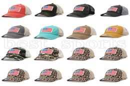 Leopard Ponytail Hats American Flag Embroidery Washed Net Caps USA Independence Day Hat Women Camouflage Baseball Cap CYZ31877213991
