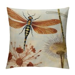 Home Decor Throw Pillow Cover Vintage Dragonfly with Plant Print Decorative Cushion Cover Pillow Case Animal Farmhouse for for Sofa (Dragonfly)