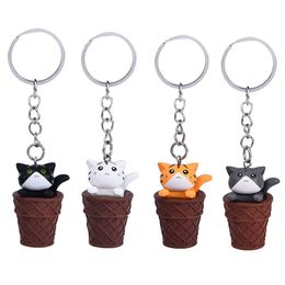 Key Rings Cartoon Design Animal Keychains Little Ice Cream Cat Pendant Cute Kawaii Kitten Car Chains Trinket Bag Charm Gift Keyrings Dhodh