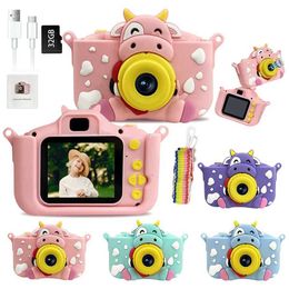 Toy Cameras Film Kids Digital Camera Toys 1080P HD Photo Video Camera with 32GB Card Cartoon Cow Silicone Case for Girls and Boys Birthday Gifts WX5.28