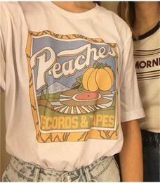 kuakuayu HJN Unisex Vintage Fashion Peaches Records Tapes TShirt Hipsters Grunge Style Graphic Tee 2202081578058