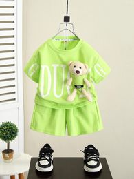 Clothing Sets Summer Teddy Bear Kids Cute Short Sleeve T-Shirts Shorts 2Pcs Suits Boys Girls Outfits Children Tracksuits 2-10Years