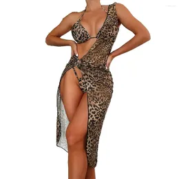 Women's Swimwear Leopard Print Push Up Micro Bikini Three-piece Mesh Swimsuit Women Set Beach High Waist Bathing Suit