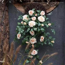 Decorative Flowers Artificial Hanging Basket Plants Silk Rose Flower Arrangement For Outdoor Garden Wedding Patio Home Decoration