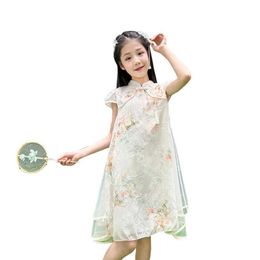 Girl's Dresses Girls Dress Floral Pattern Dress For Girl Summer Dress For Kids Chinese Style Costumes For Girls 6 8 10 12 14 Y240529