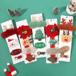 Hair Accessories 4pcs Kids Christmas Boutique Hair Accessories Set Plush Tree Hairpin Hair Ties Party Headwear Festival Girls Baby Hairclip Gifts Y240529