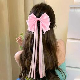 Hair Accessories Elegant Bow Ribbon Clip Fashion Simple Solid Silk Hairpin Women Large Tassels Spring Girls Trendy Korean Headwear