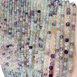 2 3 4MM Natural Stone Faceted Fluorite Round Gemstone Beads For Jewelry Making DIY Bracelet Earrings Accessories 15''