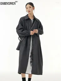 Casual Dresses Eshin Turn Down Long Sleeve Loose Waist Dark Black Robe Dress For Women 2024 Spring Fashion Female Clothing TH5933