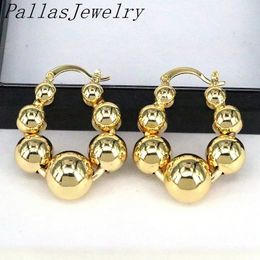 5PairsNew Unique Gold Colour Round Beads Chunky Hoop Earrings For Women Copper Circle Ball Fashion Jewellery Earrings Accessories 240529