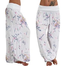 Women's Pants Capris Womens Loose Printed Long Artistic and Retro Waistband Wide Leg Pants Comfortable and Fashionable Harlan Casual Pants Y240528