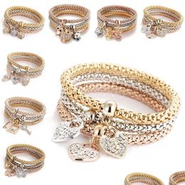 Charm Bracelets 13Style Elastic Crystal Bracelet Set Heart Key Lock Crown Tree Of Life Skl Elephant Owl Bangle For Women Men Fashion Dhnzc