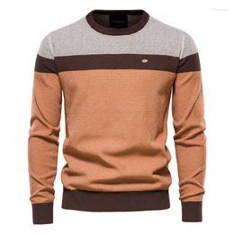 Men's Sweaters Fashion Casual Crew Neck Sweater Stripe Patchwork Knitwear Clothing 2024 Autumn Winter Men Pullover Swearters MY708