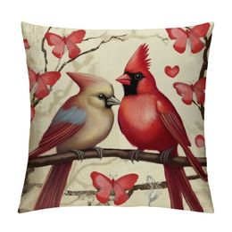 Valentine's Day Cardinal Birds Decorative Throw Pillow Covers,Heart Branches Outdoor Pillowcase, Forever Anniversary Wedding Cushion Case Home Decor