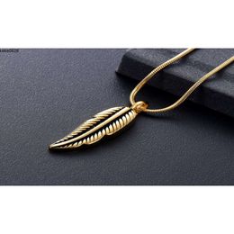 Gold Colour Feather Design Stainless Steel Cremation Jewellery for Pet Ashes Memorial Urn Keepsake Jewellery Funnel and