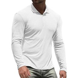 Men's Polos 100% Cotton Mens Long Sleeve T-Shirts Men Polo Shirts High Quality Slim V-neck Striped Shirt Male Top Tees Male z240529