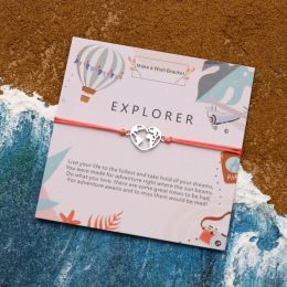 Explorer Wish Bracelet Map Charm Traveller Bracelet Travelling Adventure Jewellery for Women Men Backpacking Goodbye Gift