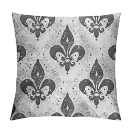 Fleur De Lis Throw Pillow Cushion Cover, Lily Pattern Classic Retro Royal Vintage European Iris Ornamental Art, Decorative Square Accent Pillow Case,