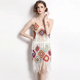 Work Dresses Summer Women 2 Piece Tassel Bohemian Set Sexy Spaghetti Strap Bra Top Slim Bodycon Skirt Vacation Seaside Indie Folk Suit