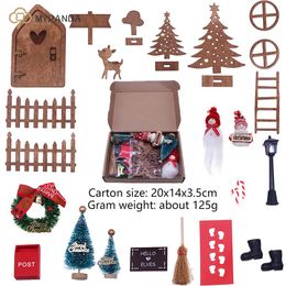1Set 1:12 Dollhouse Miniature Christmas Decor Fairy Door Elf Doll Fence Xmas Tree Kerosene Lamp Model Doll House Accessories