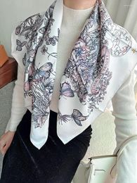 Scarves Butterfly Pattern Scarf Luxury Women Designers Small Silk Twill 90 By 2024 Square Hijab Wrap