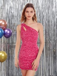 Party Dresses Velvet Sequins One-Shoulder Short/Mini Tight Homecoming Sexy Sleeveless Mermaid Evening Cocktail Gowns
